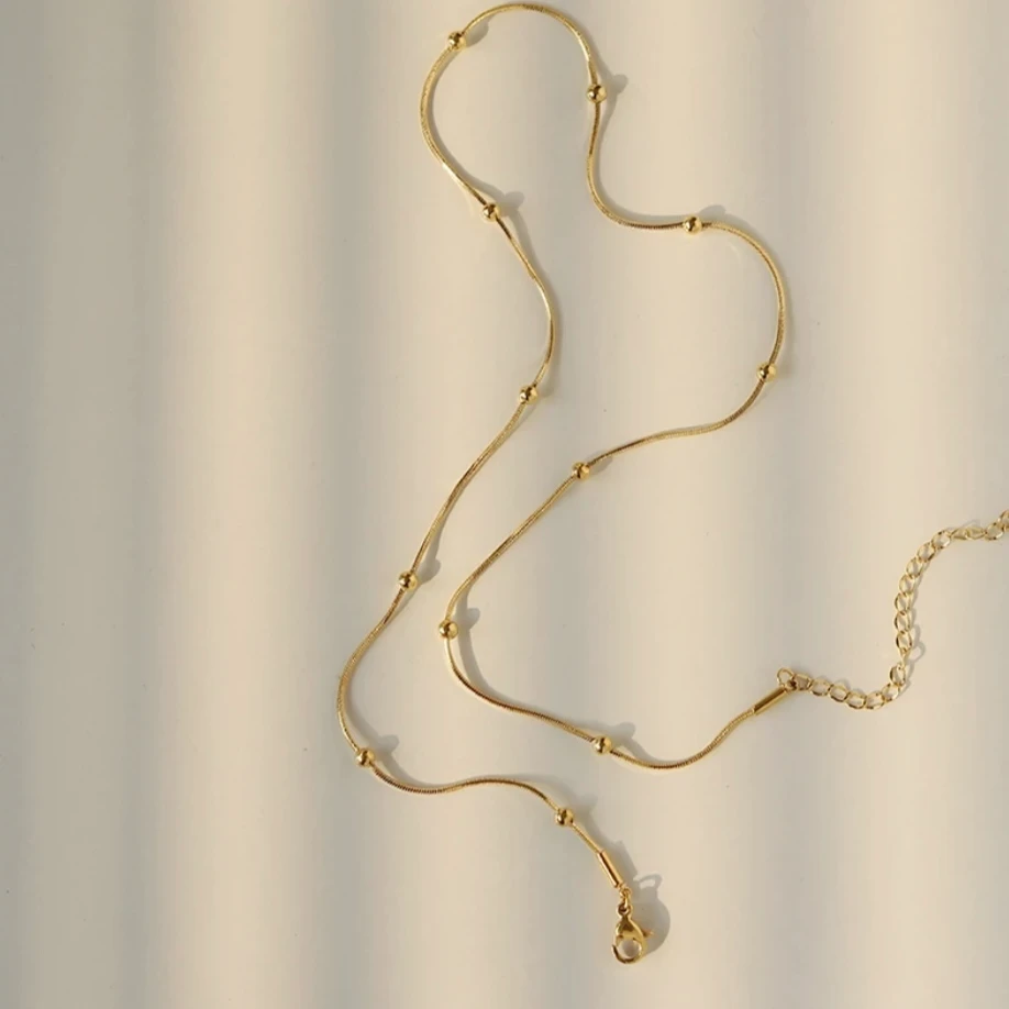 钛钢项链  L【金色豆豆素链】MX835叠戴必备素链