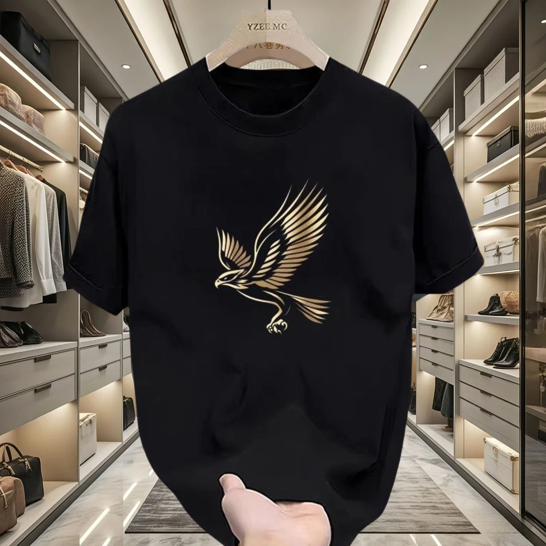 袋鼠休闲百搭男士纯棉短袖轻薄透气潮流纯棉时尚夏季圆领印花半袖