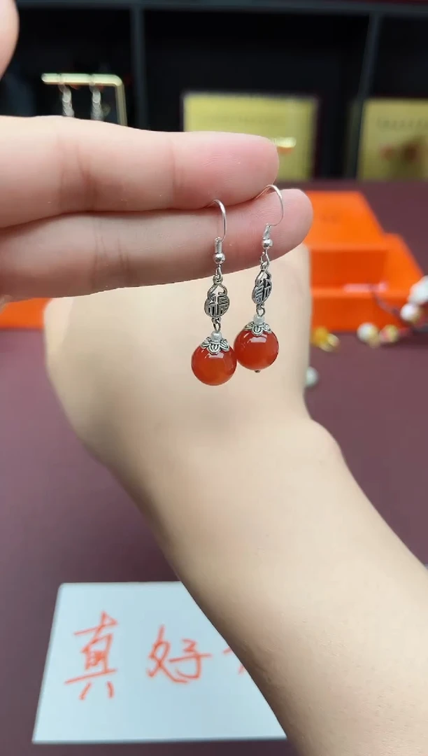 玛瑙/玉髓耳饰银S925镶嵌230000
