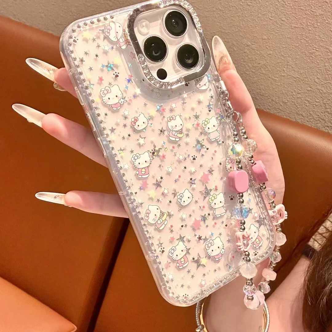 KT猫高颜值闪钻星星适用苹果16promax/15/14/13手机壳xs/xr/xsmax