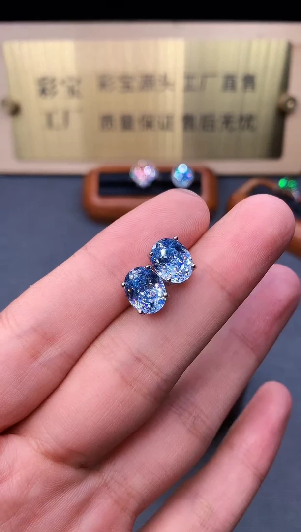 银S925镶嵌耳坠海蓝宝石2222
