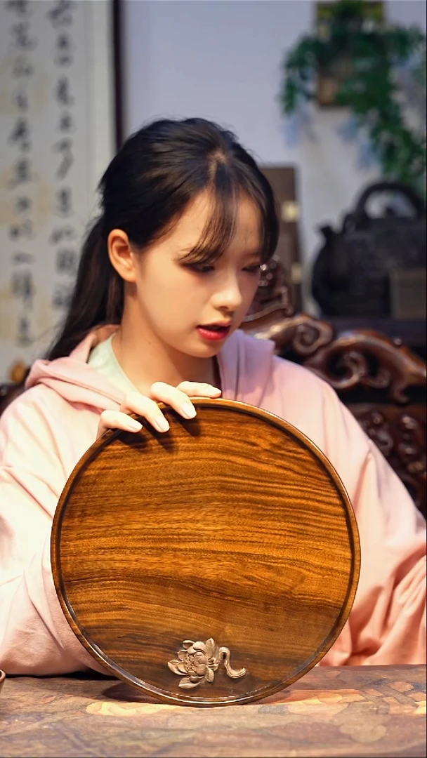 金丝楠【51】 精品满花圆盘 一木整雕 纯干金丝楠茶盘