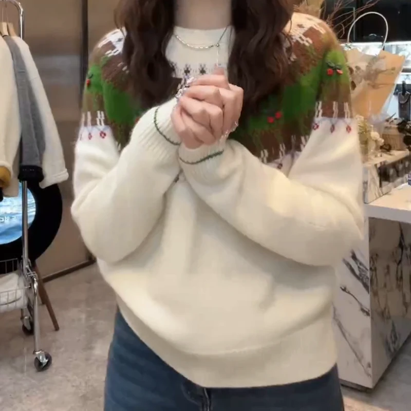 【白雪绿道】毛衣女秋冬韩版时尚厚款外穿套头针织衫LK2508856