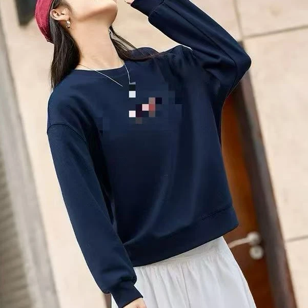 833藏青色刺绣卫衣女2025年春季新款宽松百搭圆领上衣5A792