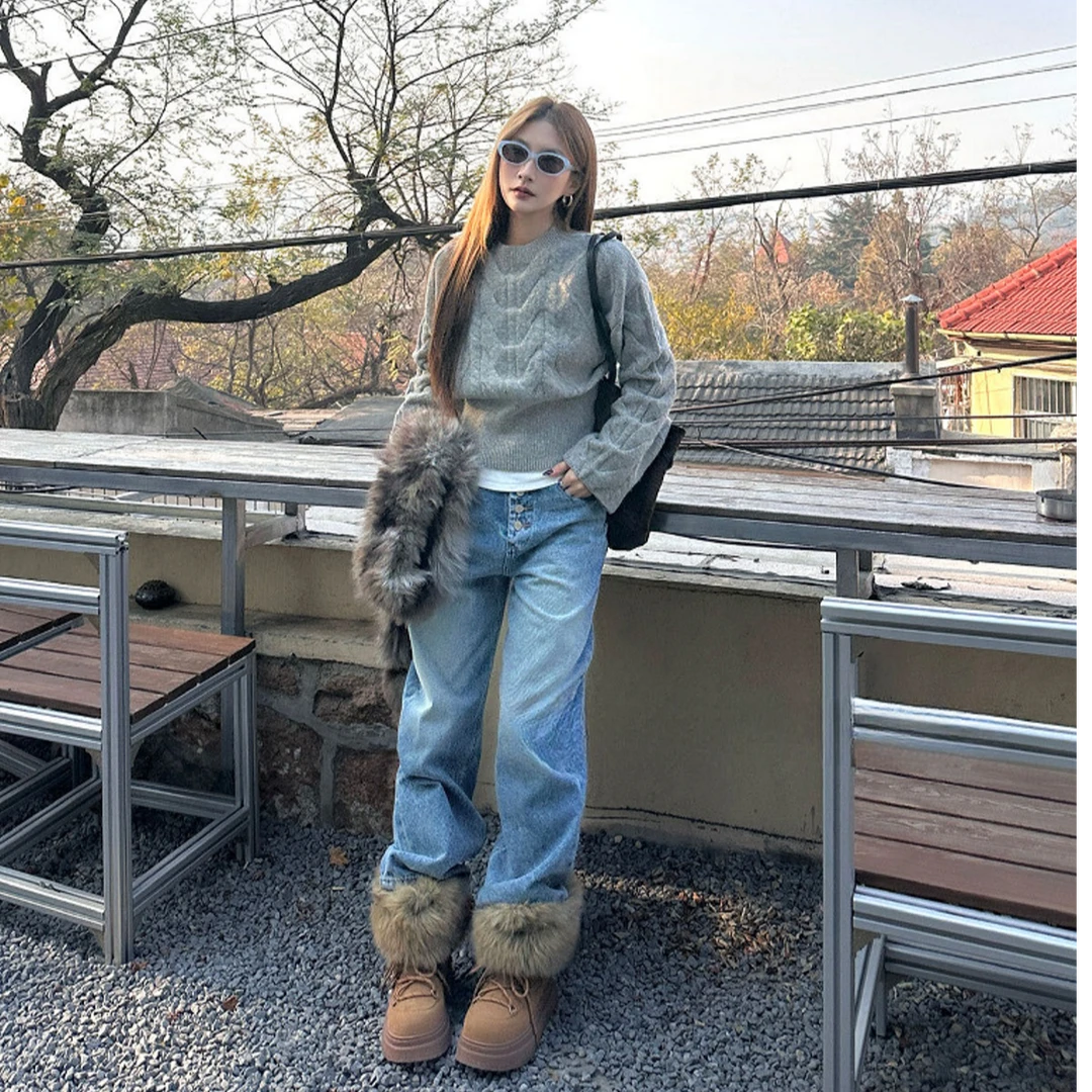 简约气质显瘦针织长袖套头上衣洋气休闲百搭性感辣妹宽松长裤套装