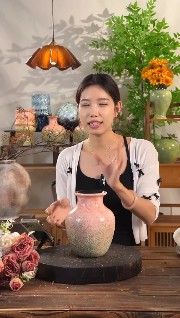 【绿脂凝春-中号胖肚瓶】无孔水培桌面陶瓷花瓶鲜花干花插花花器