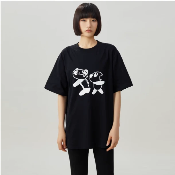 哥弟阿玛施正百搭全棉t恤印花半袖潮流常规黑色T恤圆领春夏卡通