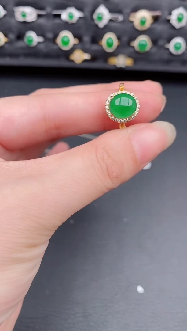 银S925镶嵌戒指翡翠天然a货翡翠35