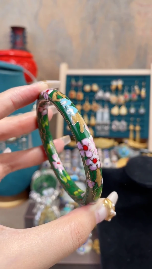 非遗景泰蓝细棍镯绿色