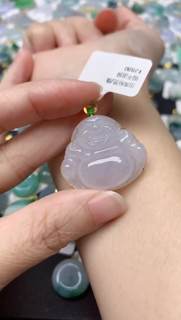 颈饰18K金镶嵌翡翠天然缅甸A货翡翠