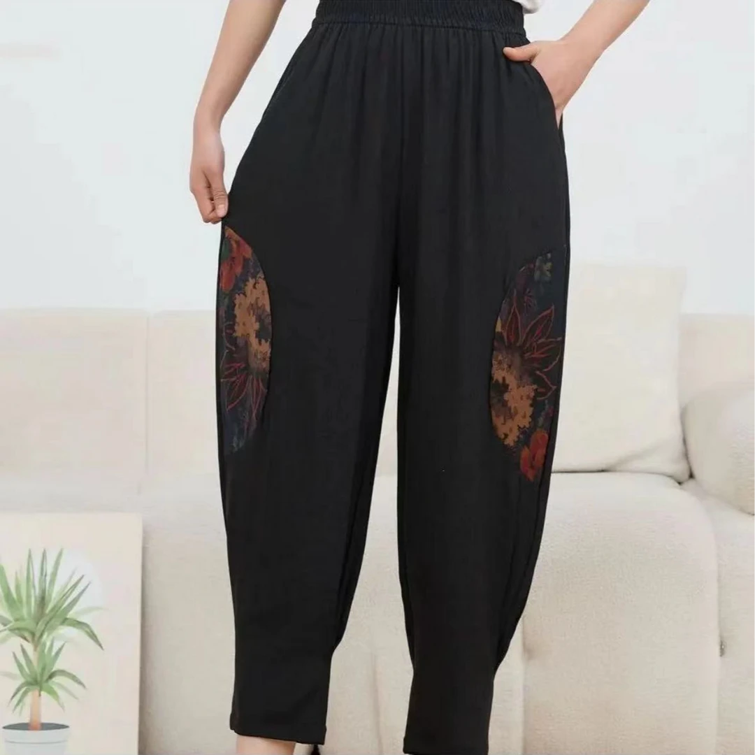 8210-民族风九分（黑色）段面灯笼裤