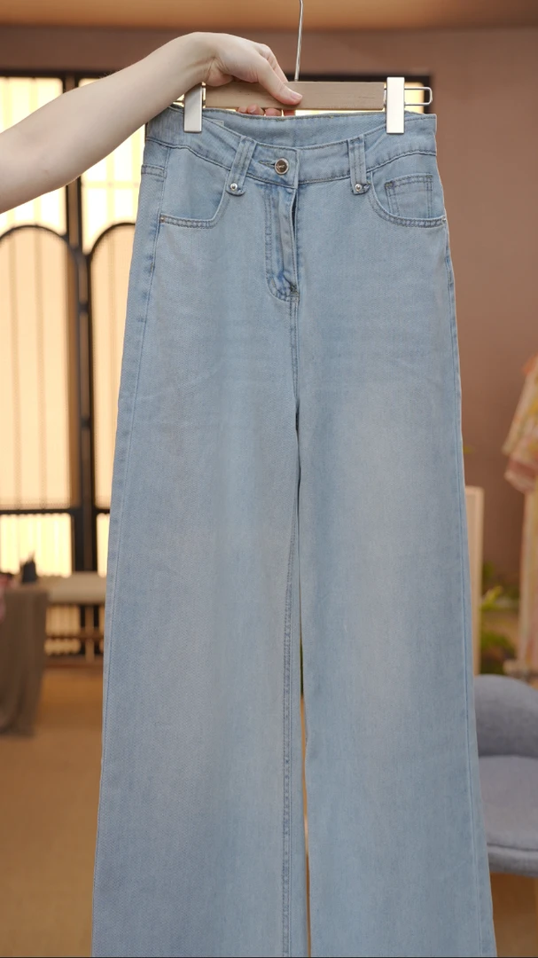 高腰长裤仙女风夏季阔腿裤牛仔裤百搭宽松休闲风FB2507057