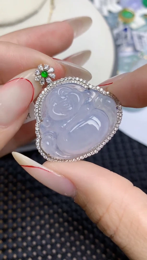 颈饰18K金镶嵌翡翠89   天然翡翠A货  百元以上9米证书费自理