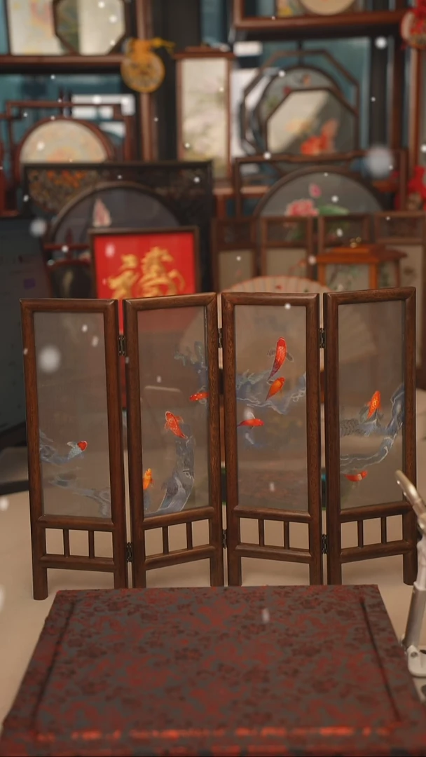 扇子胡桃木四联屏风 高度35CM 宽度45CM