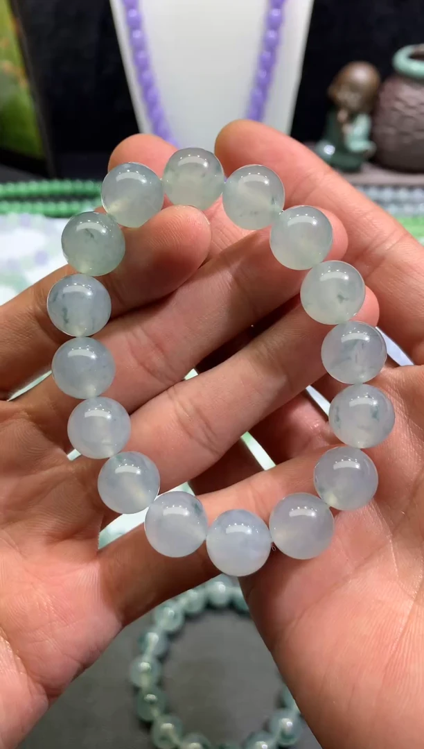 未镶嵌手链翡翠天然缅甸翡翠A货冰飘蓝花手串卡12.5mm