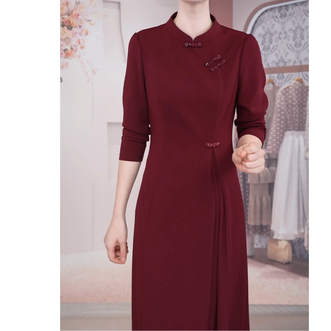 【妙妃女装】秋季新款气质显瘦新中式古典优雅高贵婚宴中长款连衣裙