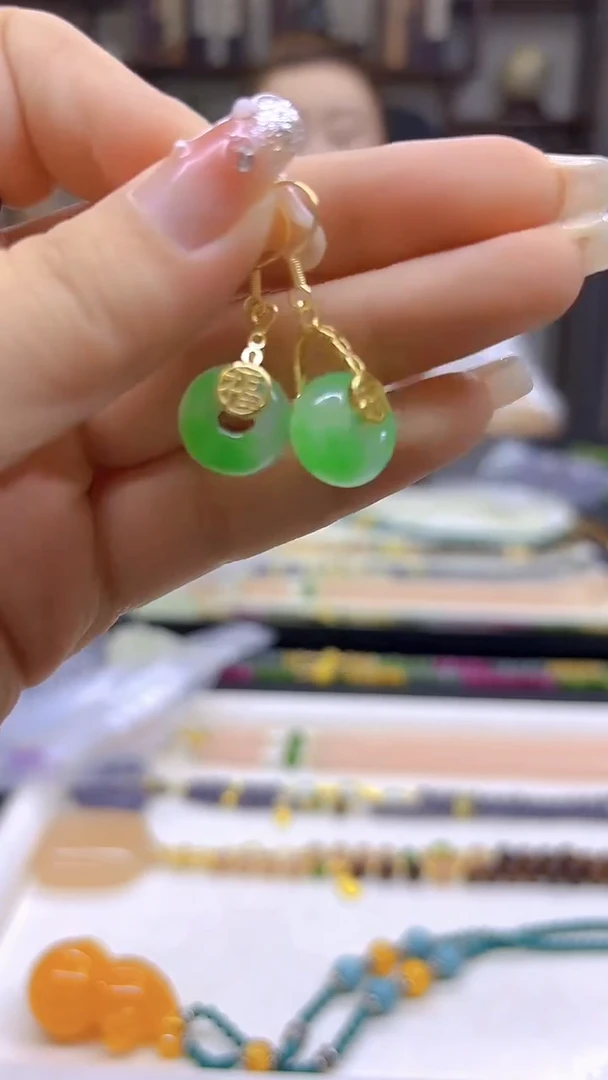 翡翠14K金镶嵌耳饰DIY款E831