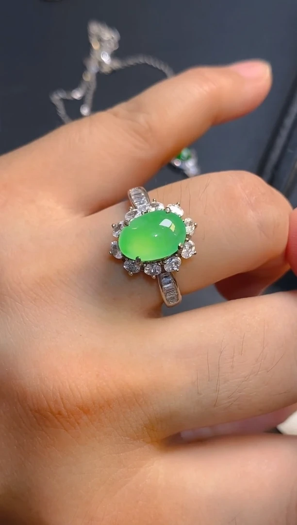 翡翠银S925镶嵌耳饰天然