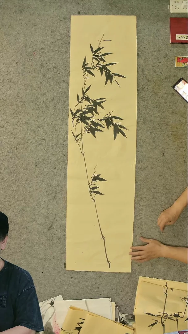 国画四尺对开  墨竹条屏 34*138cm