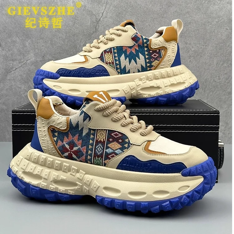 纪诗哲男鞋夏季款厚底运动休闲鞋子男士增高老爹鞋小众刺绣男潮鞋