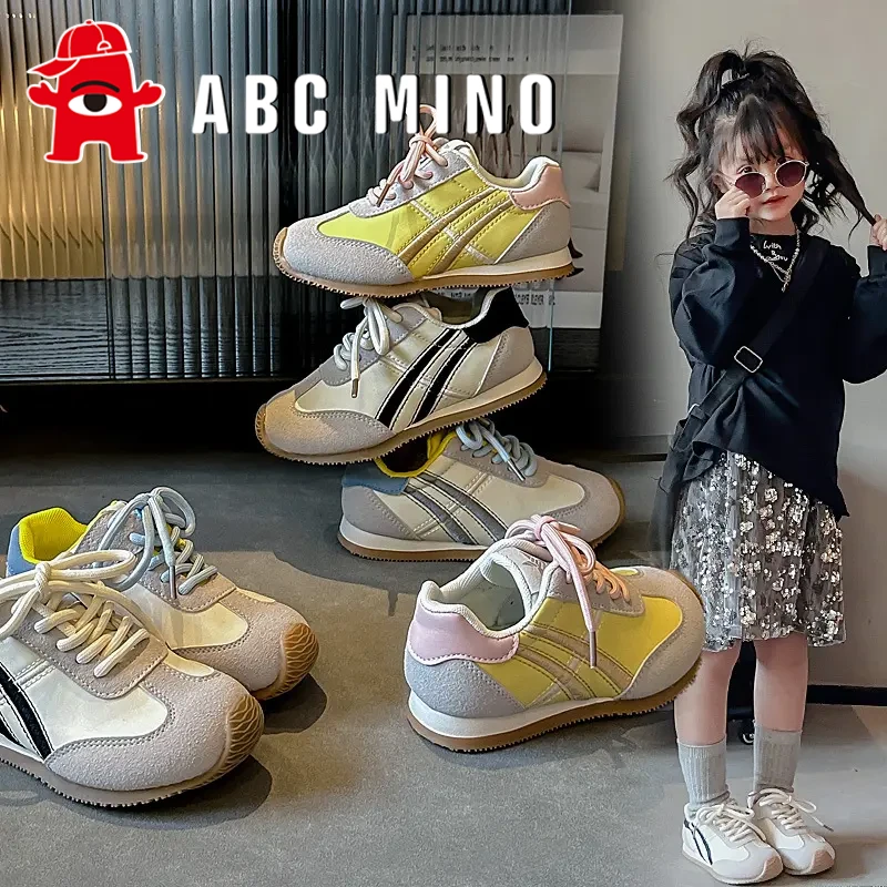 ABC MINO女童鞋子2025新款春秋儿童时尚德训鞋开学季学生皮面板鞋