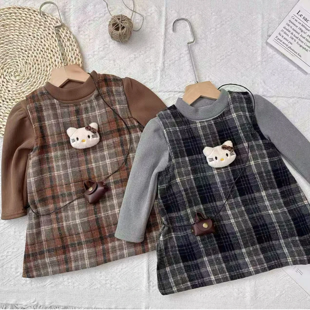 女童小猫背心连衣裙套装时髦宝宝秋冬季裙儿童秋冬款长袖公主裙潮