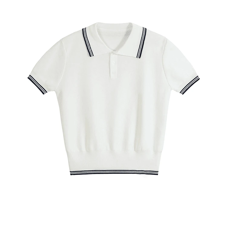 韩版撞色Polo领短袖针织衫女夏季小众洋气收腰显瘦正肩上衣薄9213