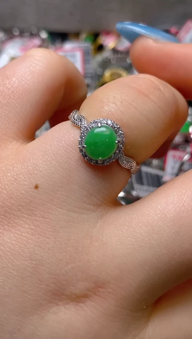 银S925镶嵌戒指翡翠百内无证书