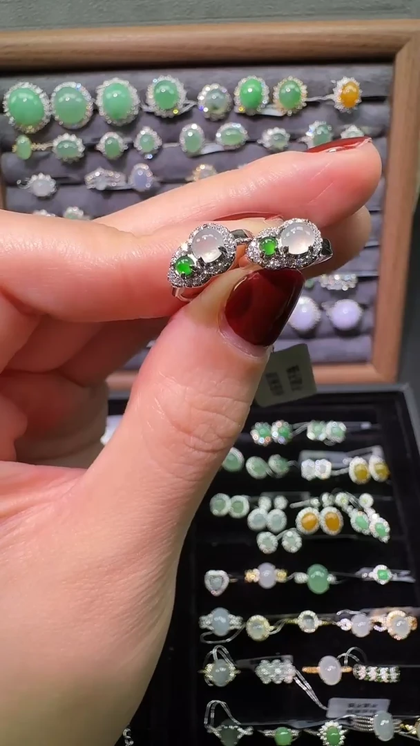 银S925镶嵌戒指翡翠耳饰59