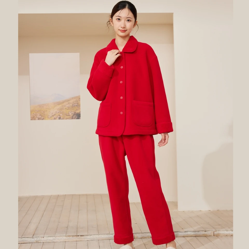 flossy弗劳思秋冬复合绒珊瑚绒保暖家居服套装CF237