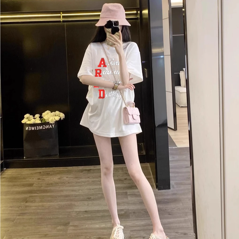 短袖t恤女夏季2025新款潮流宽松可爱甜美设计感印花半袖体恤上衣