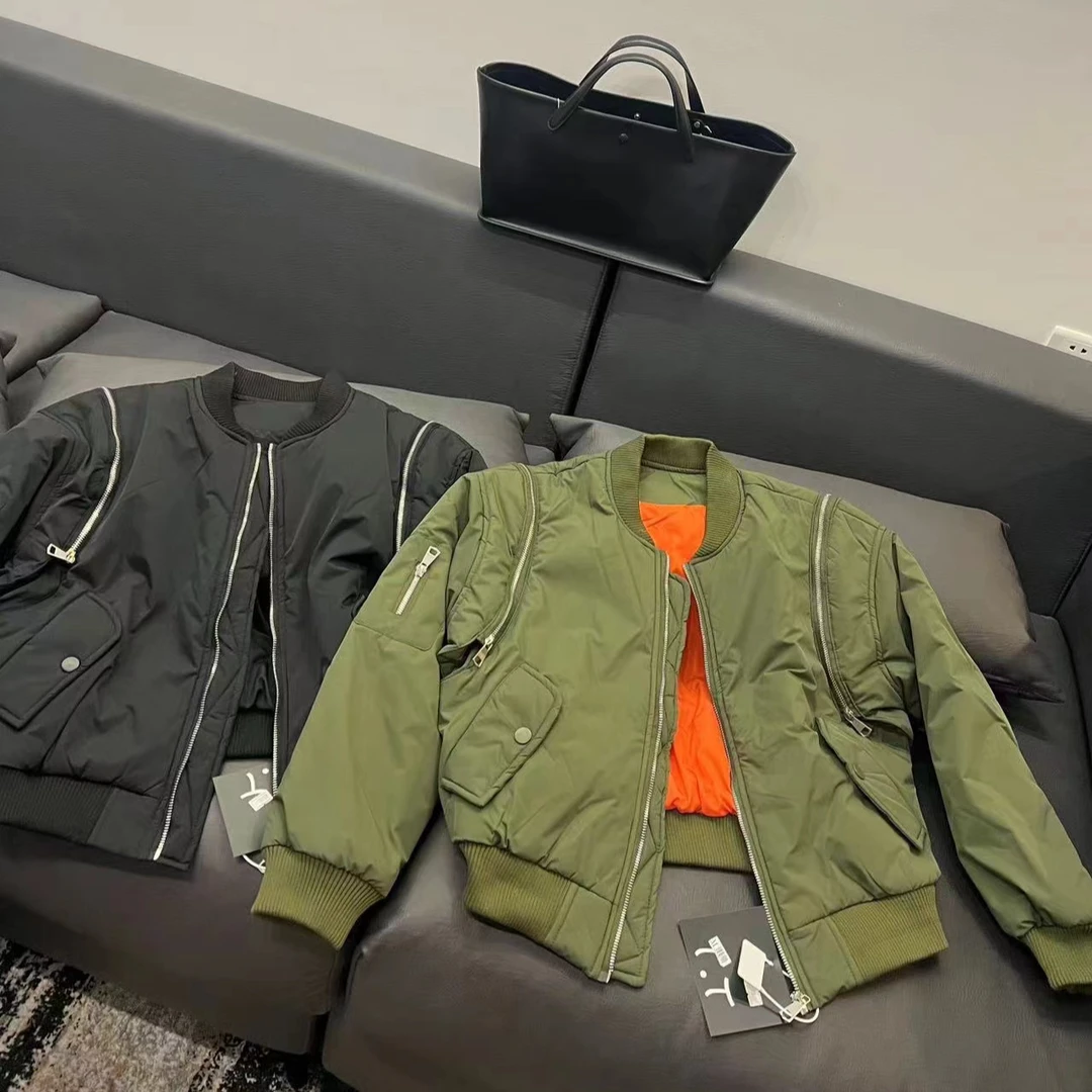 2025春季新款拉链可拆卸袖短款薄棉夹克6596