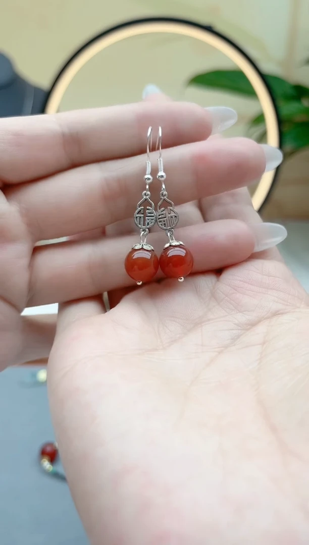 玛瑙/玉髓耳饰银S925镶嵌350