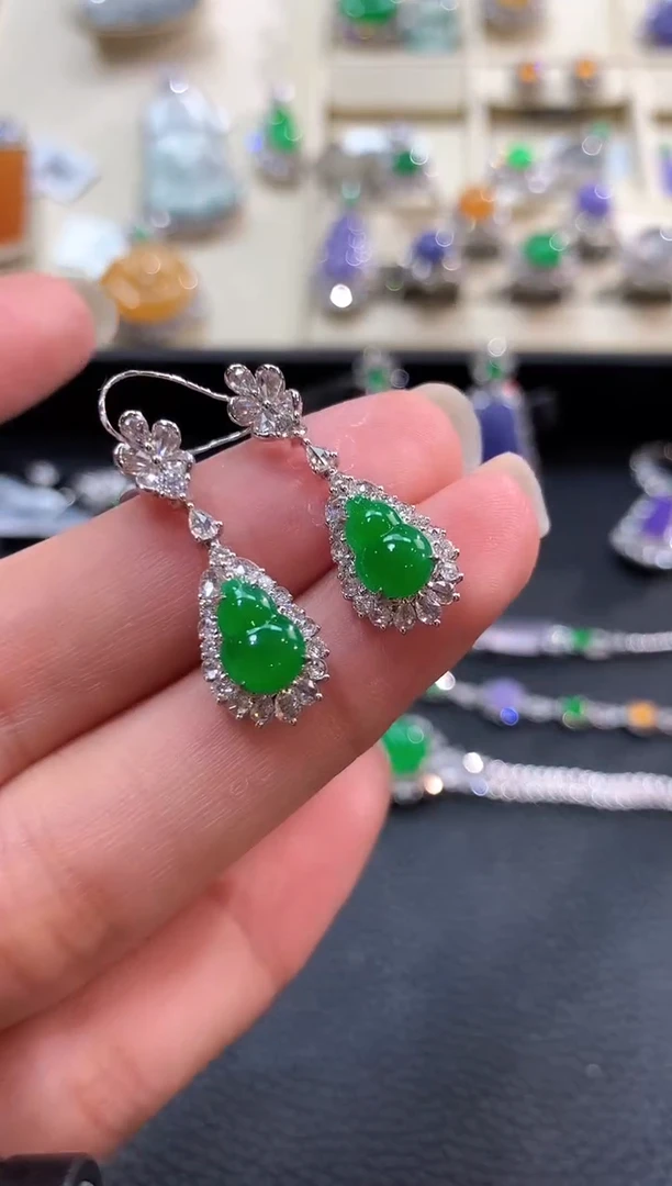 翡翠18K金镶嵌耳饰m72