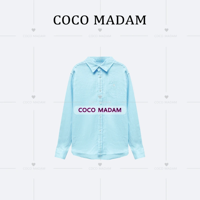 ANNI · Ani-A844 新款刺绣衬衫女亚麻宽松长袖上衣