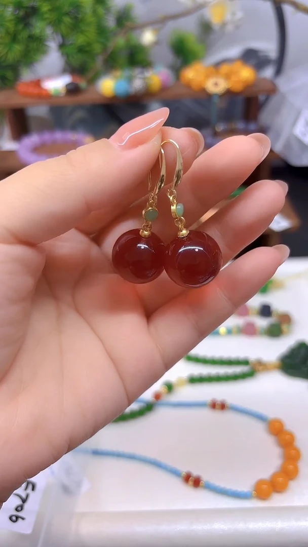 血珀14K金镶嵌耳饰E706
