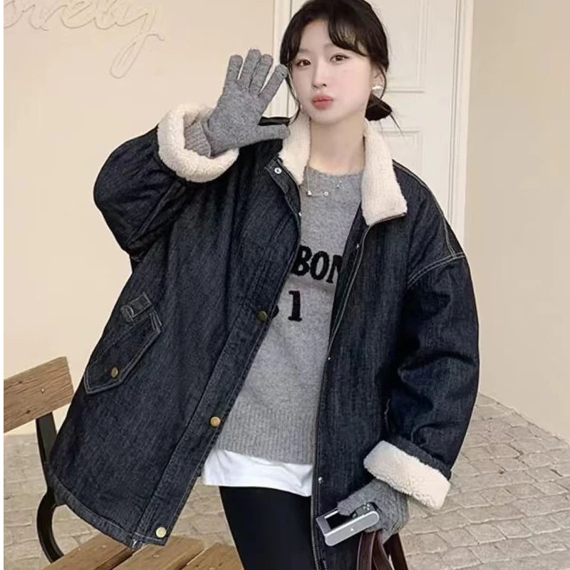 毛毛拼接牛仔宽松休闲欧版外套