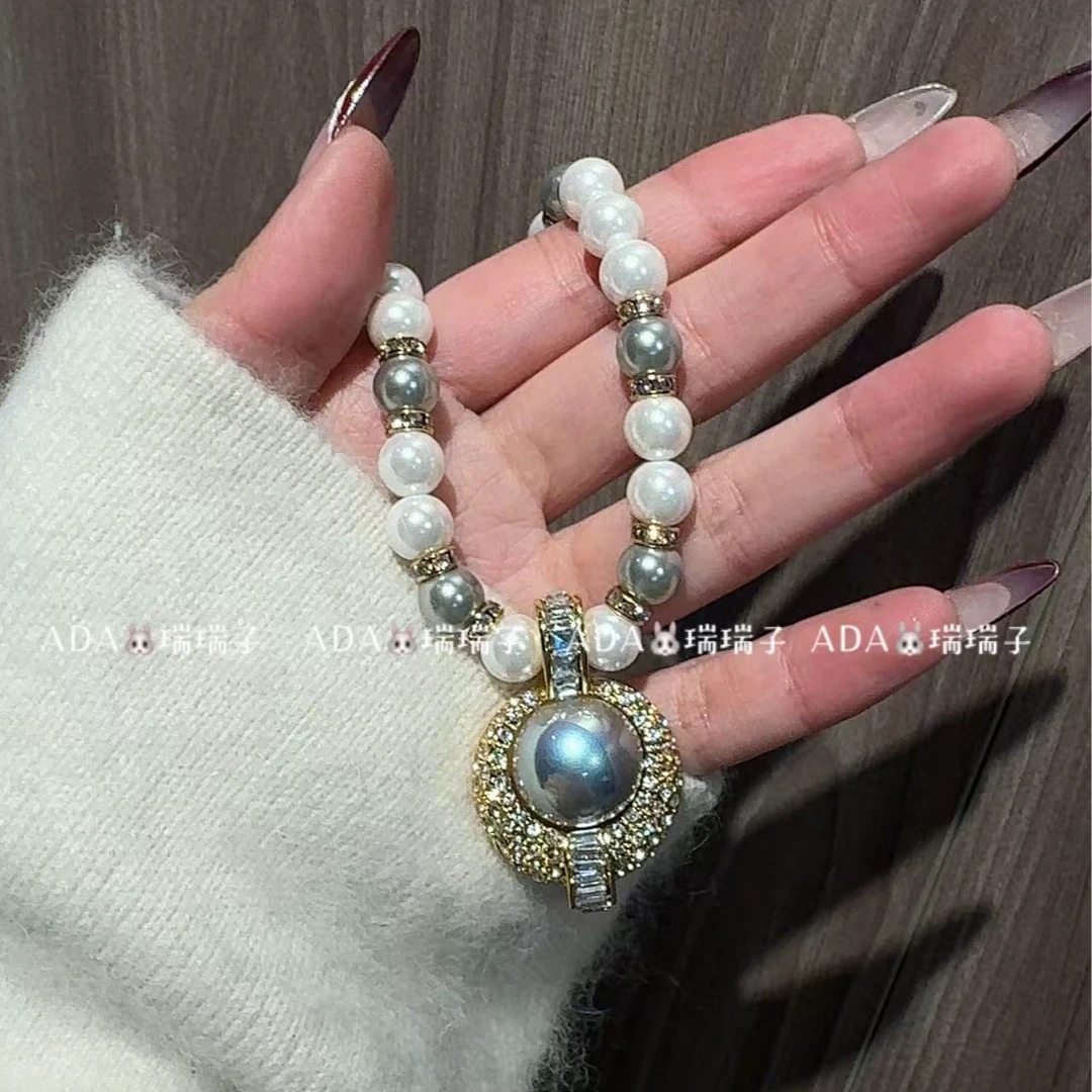 168 秋冬款毛衣链 气质灰色珠珠毛衣链