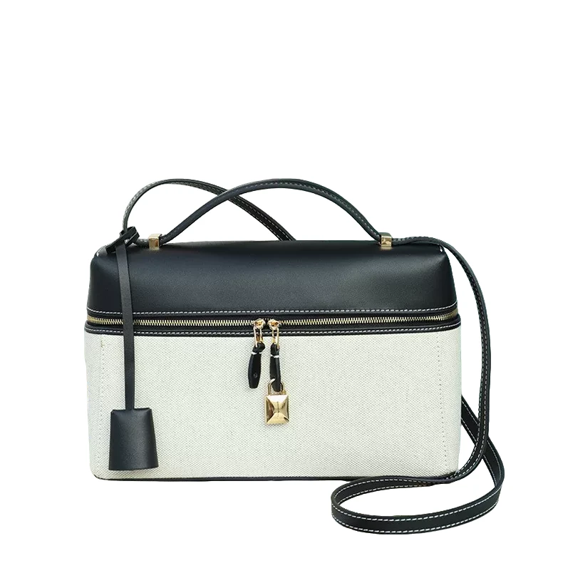 【林爆爆专属】新款lp19帆布包修面真皮配帆布饭盒包百搭单肩斜挎