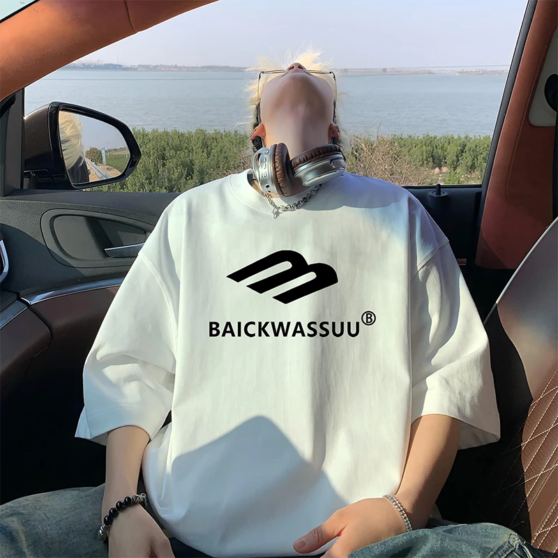 WZ1026#300克超重磅纯棉双纱高质量小领口圆领短袖t恤上衣夏季