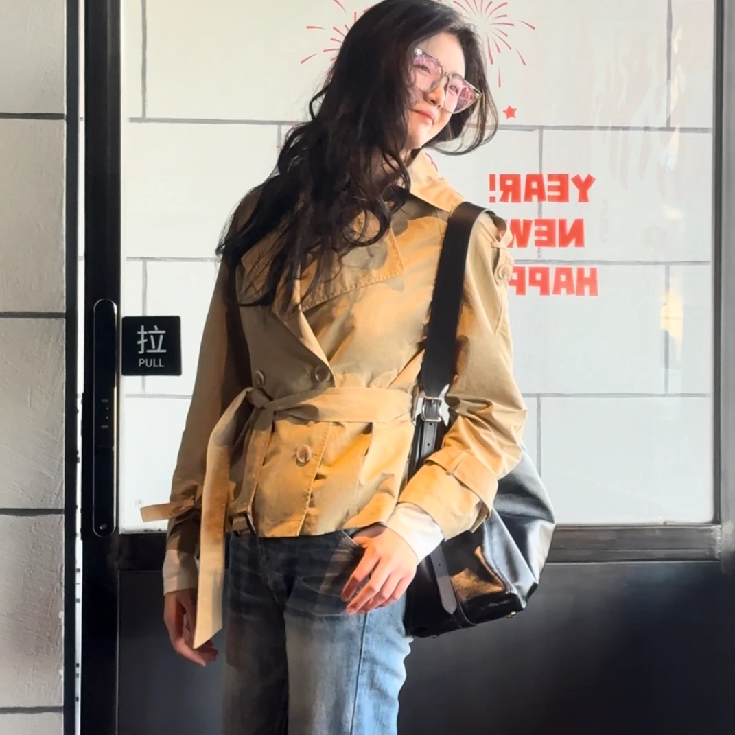 日本进口-经典短款高级通勤百搭风衣复古