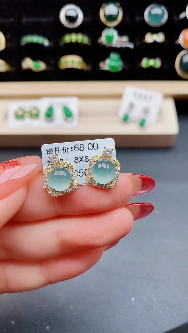 【闪购商品】翡翠耳饰银S925镶嵌12121