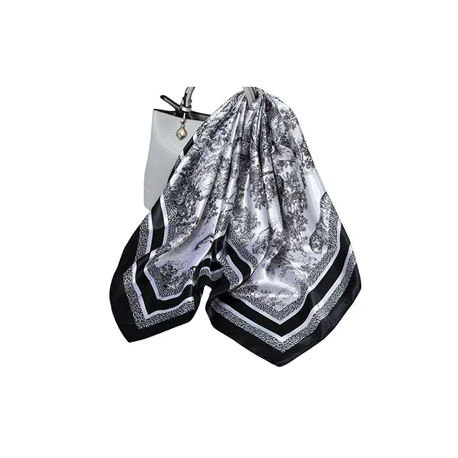 夏季薄款法式复古山水画领巾丝巾90*90