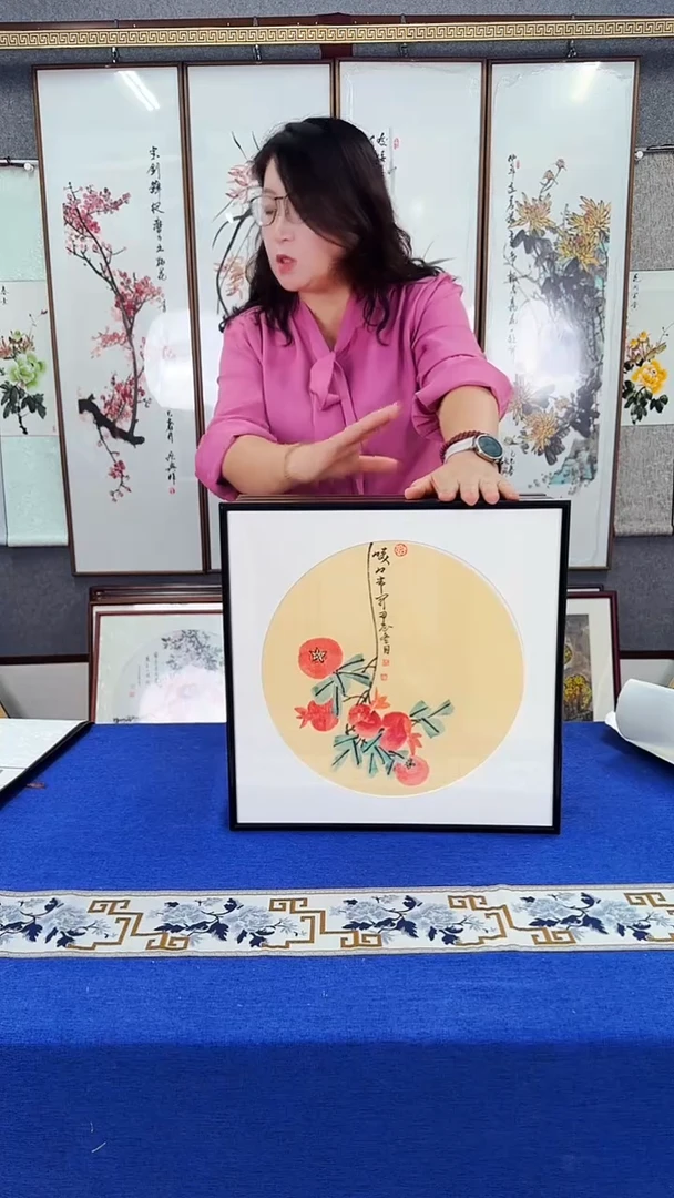 国画福禄图 38*38 实木画框