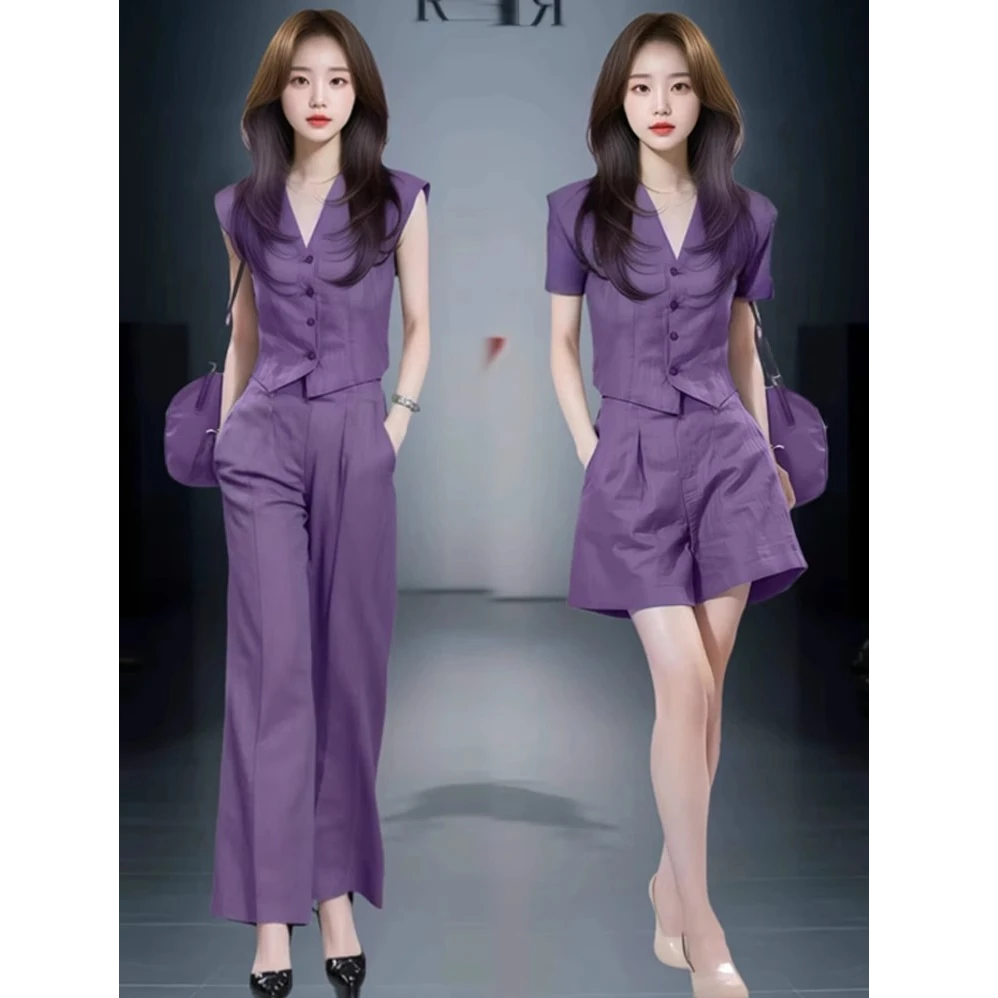 时尚套装女2025夏季新款时髦洋气V领无袖上衣阔腿裤气质两件套潮