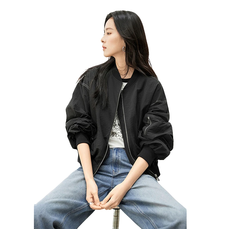 对白美式高级感棒球服外套时髦宽松休闲短款夹克DYZB-EDW138
