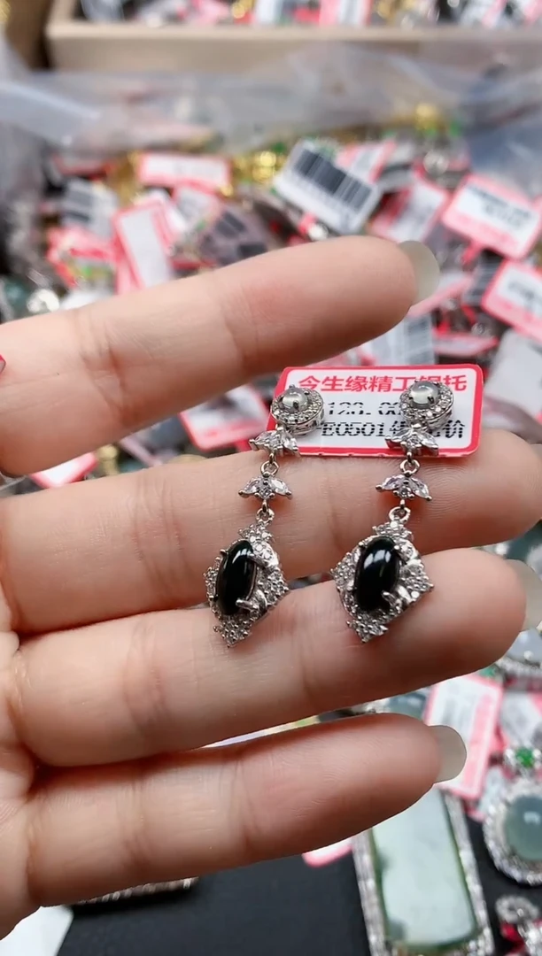 银S925镶嵌戒指翡翠天然A货缅甸翡翠