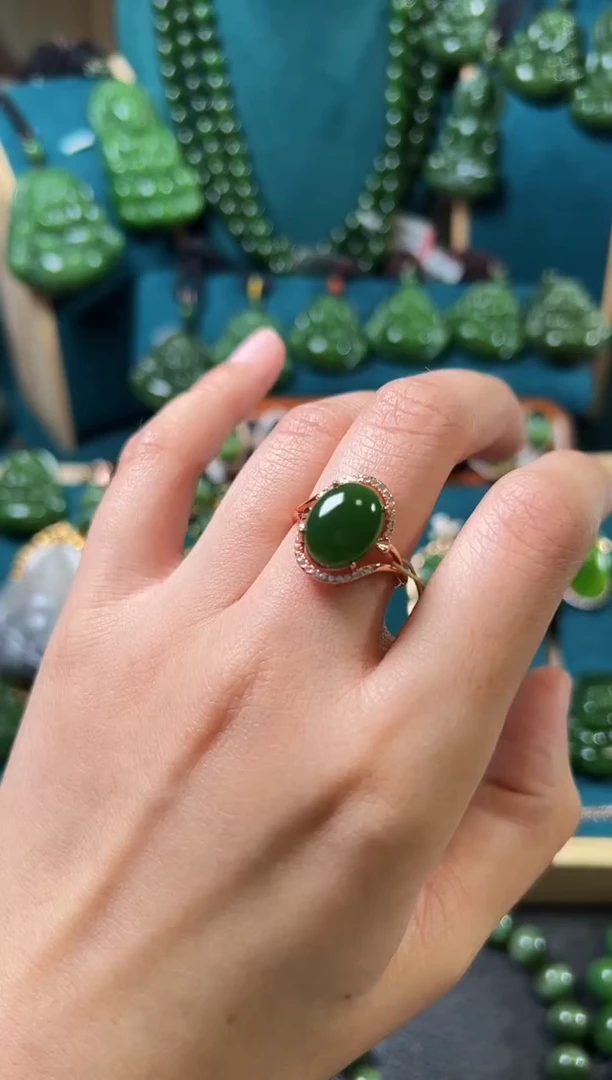 【闪购商品】和田玉（碧玉）戒指银S925镶嵌碧玉