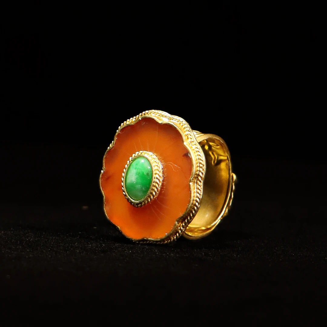 【琼华流光】老银古风天然玛瑙花戒戒指多样性发货