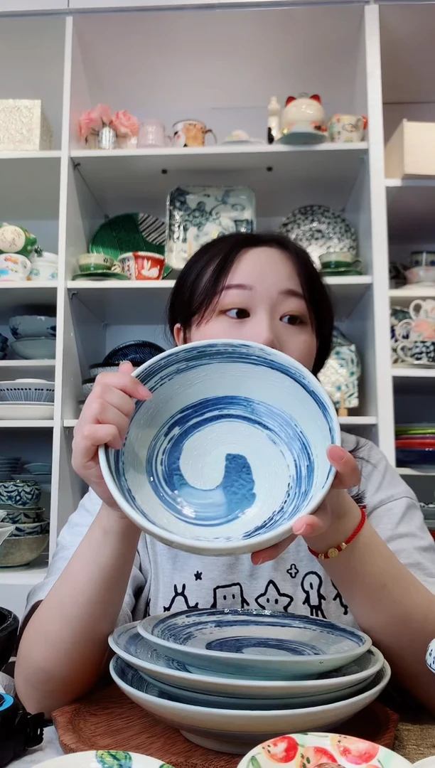 陶瓷美浓烧风吹清流中钵17.5cm